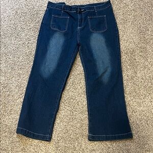 👖🧨2X Classic Blue Denim Women's Wide Leg Jeans Front & Back Pockets Soft Stretch